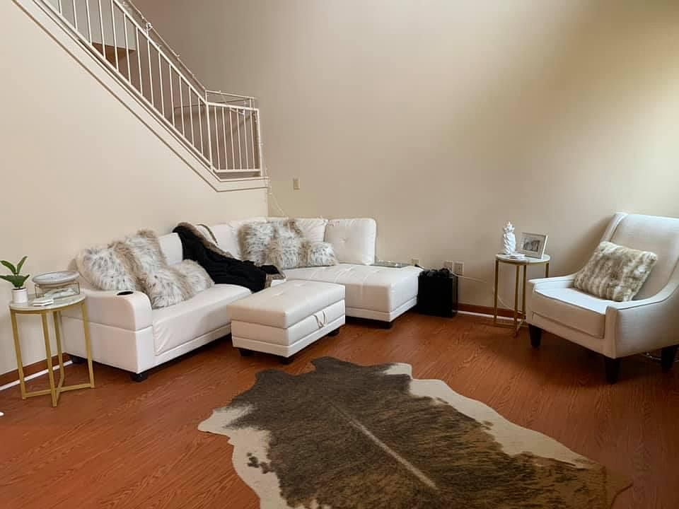 Living room with high ceilings
