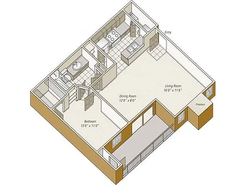 Floor plan 1 Bed/1 Bath-A3