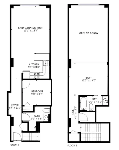 Floor plan 1 Bed 1.5 Bath Loft - 2 Story