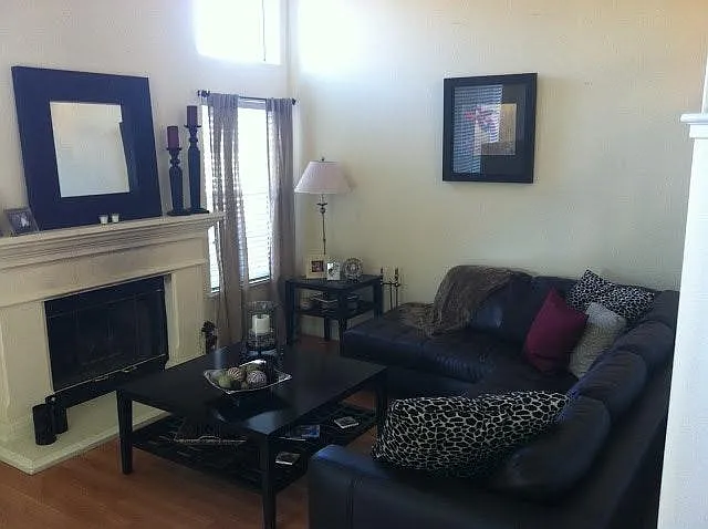 Liiving Room with High Ceiling and Fire-place