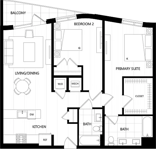 Floor plan 2 Bed/2 Bath-I2B