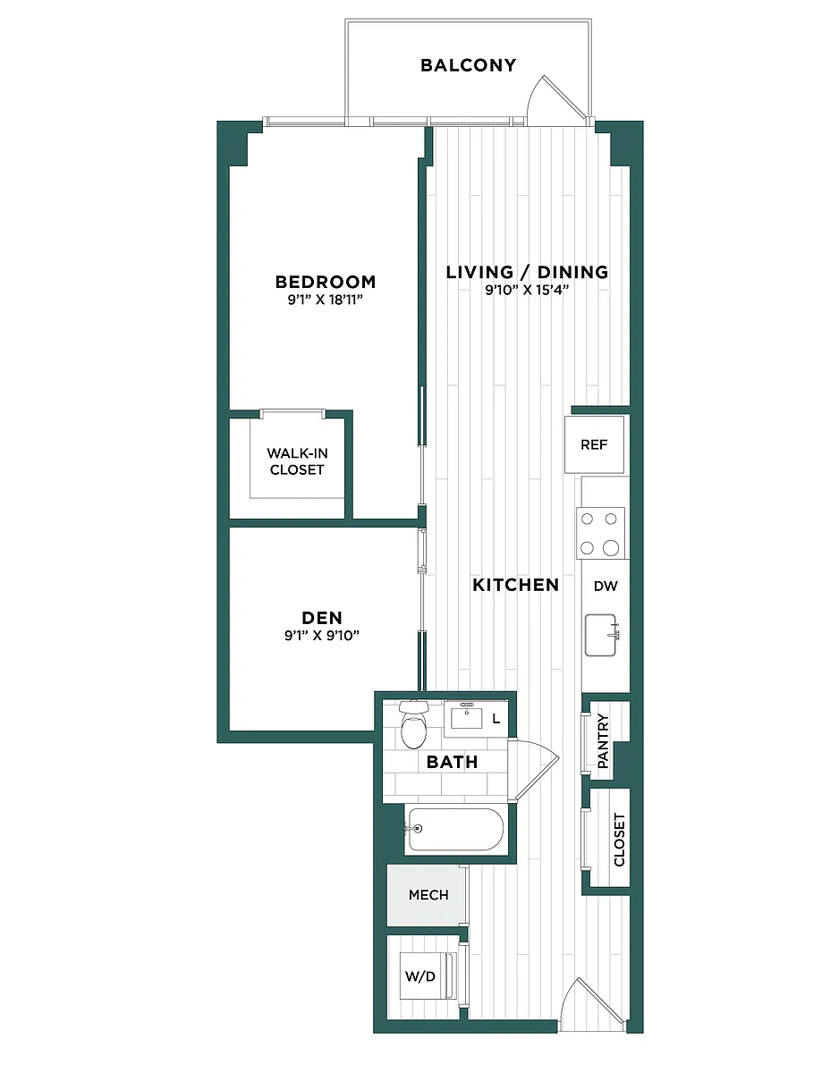 Floor plan 1 Bed/1 Bath Den-F4.1