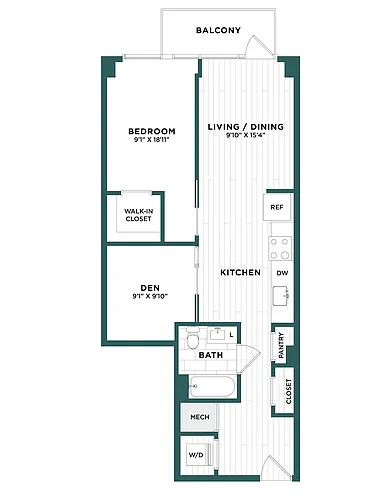 Floor plan 1 Bed/1 Bath Den-F4.1