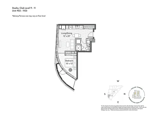 Floor plan Studio 1 Bathroom