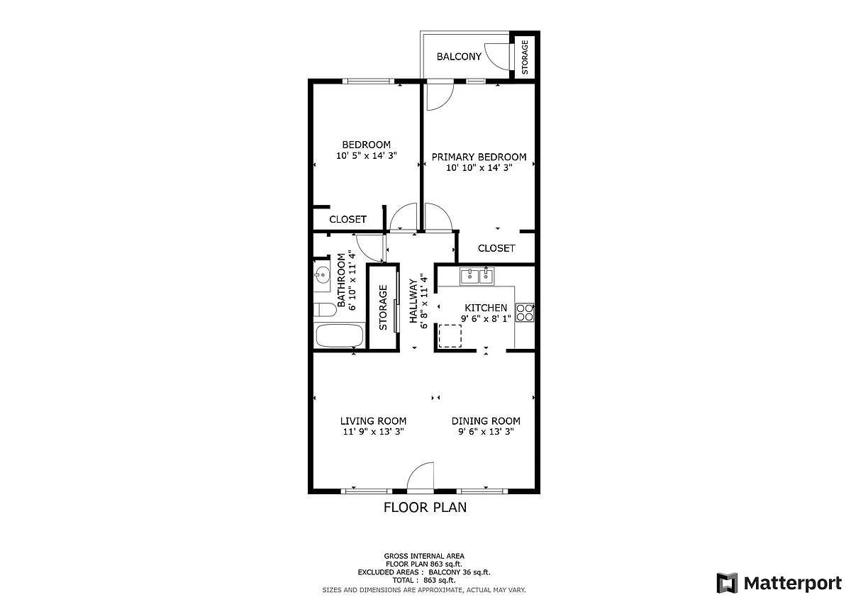 Floor plan 2 Bed 1 Bath