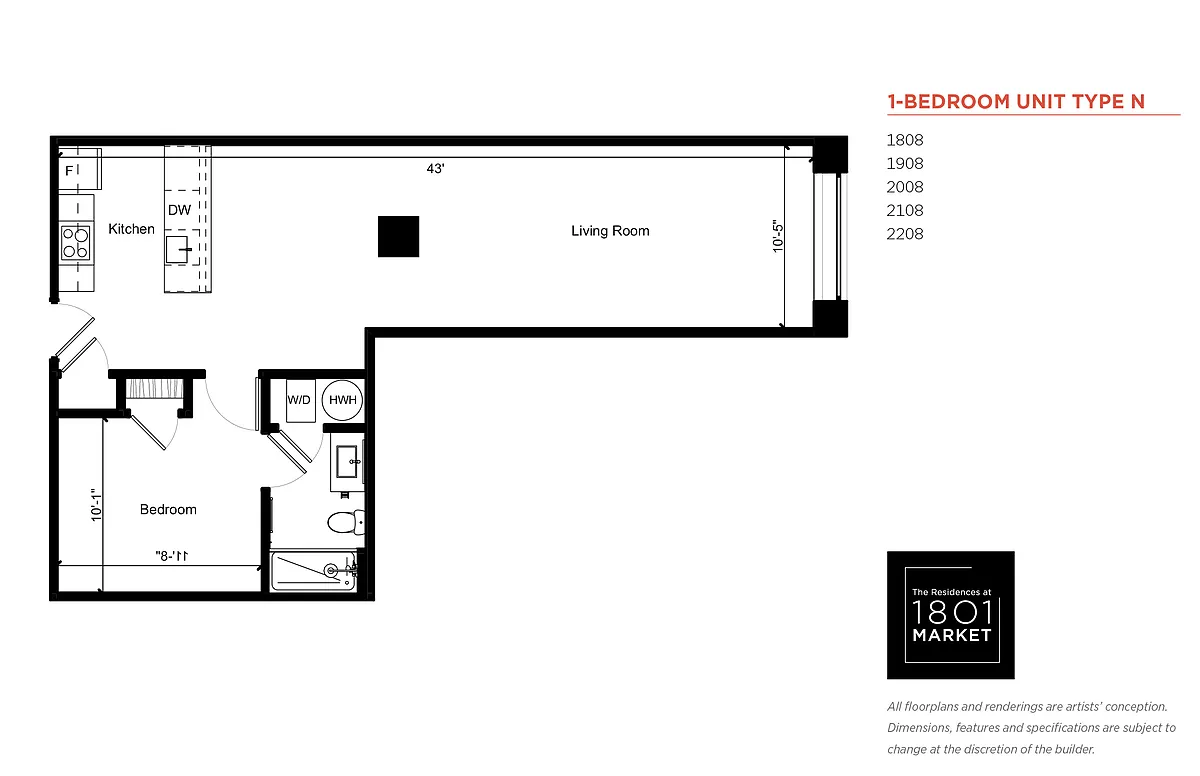 Floor plan One Bedroom N
