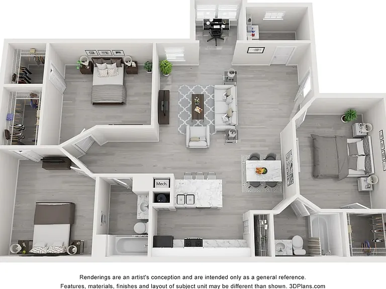 A 3D floor plan rendering of The Fairway.