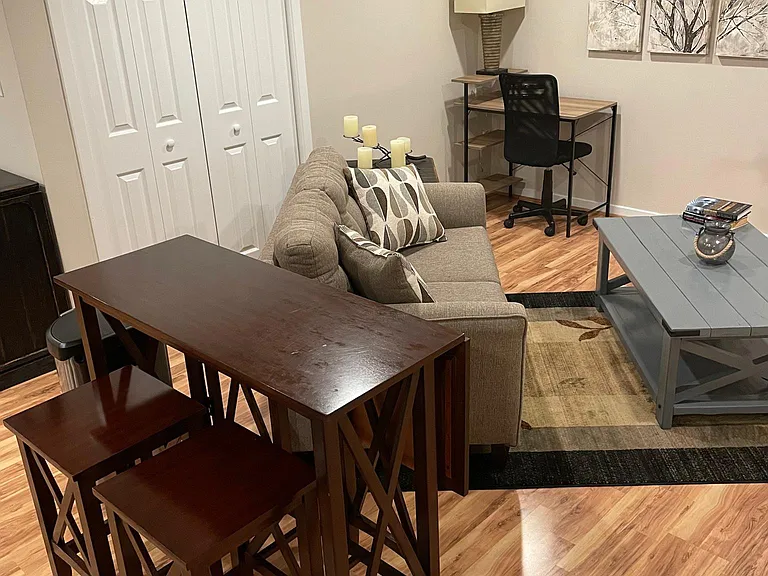 Separate working space with desk and chair for productivity