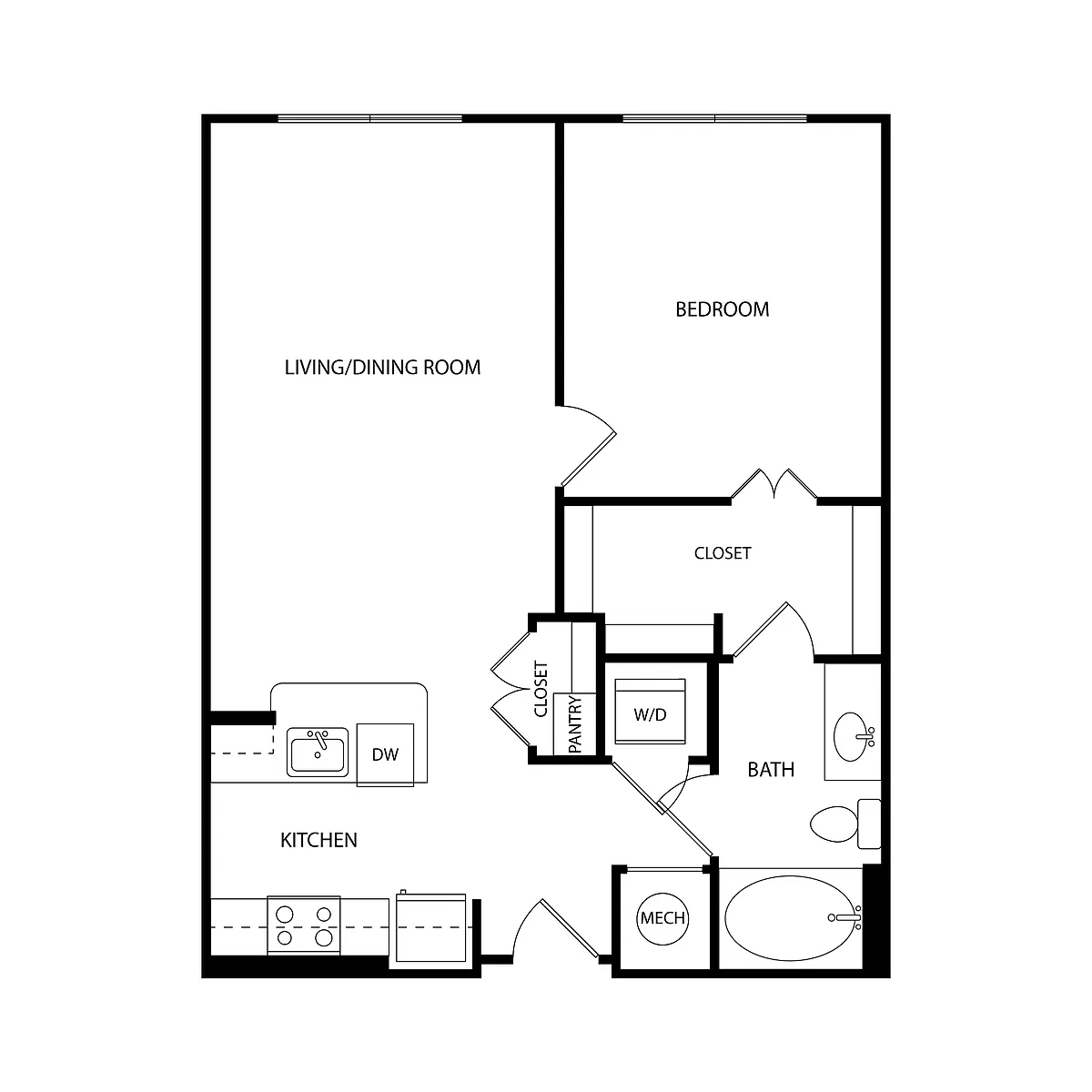 Floor plan 1 Bedroom, 1 Bath 718 SF KA3