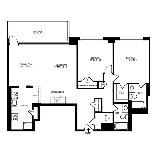 Floor plan 2 Bedroom, 1 Bath 1223 SF 21