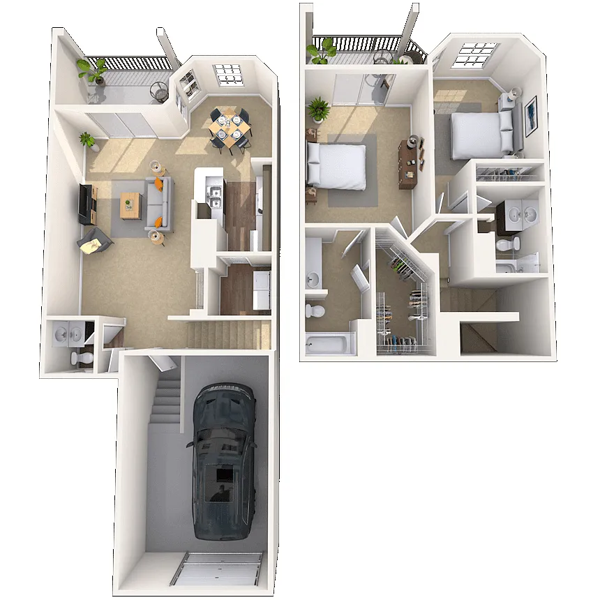 Floor plan Townhome 2x2.5 1287 SF