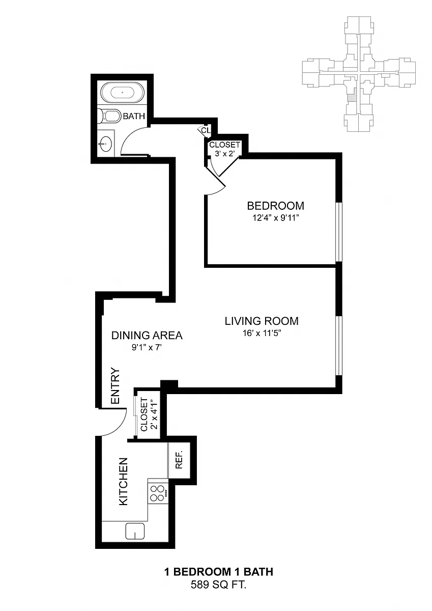 Floor plan 1 Bdrm 510 Sq Ft