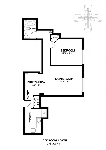 Floor plan 1 Bdrm 510 Sq Ft