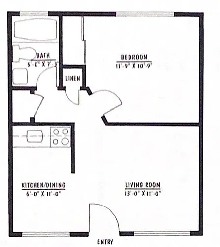 Floor plan 1 Bed 1 Bath