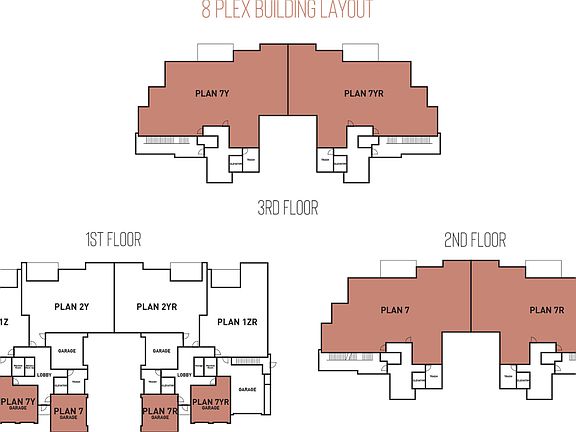 Building layout for the 8-Plex at Villas in Buena Park, California