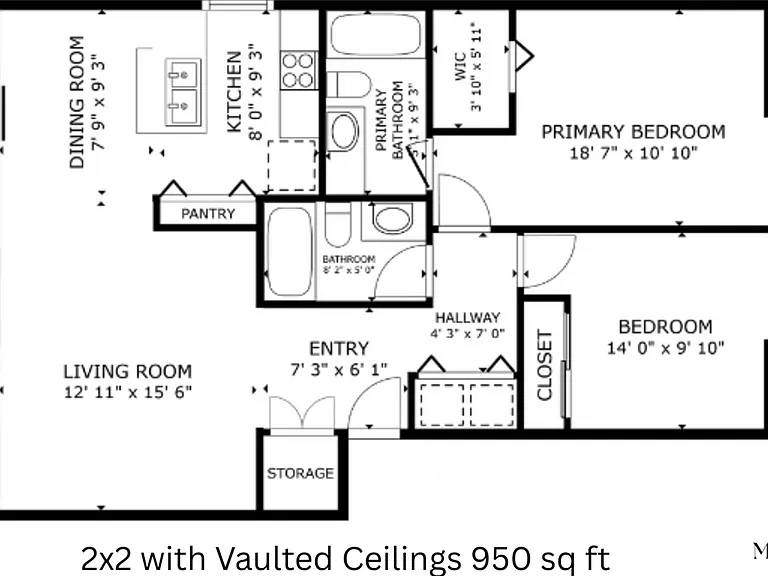 2x2 with Vaulted Ceilings l 950 sq ft l Monte Vista 2x2 with Vaulted Ceilings l 950 sq ft l Monte Vista
