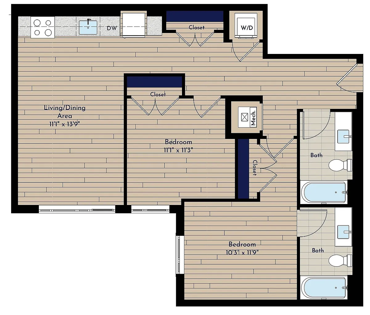 Floor plan B 2BR-E1