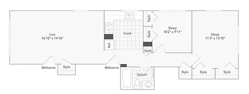 Floor plan 2 BR x 1 BA - A