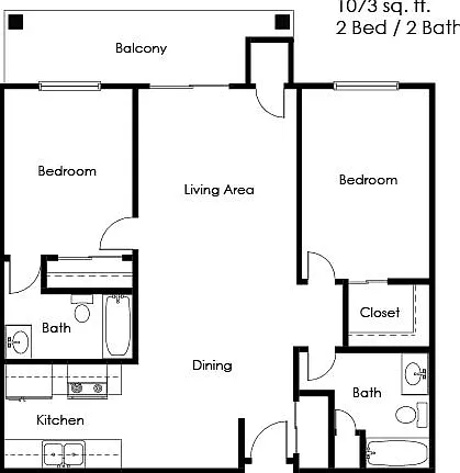 2 Bed 2 Bath | 1073 sqft