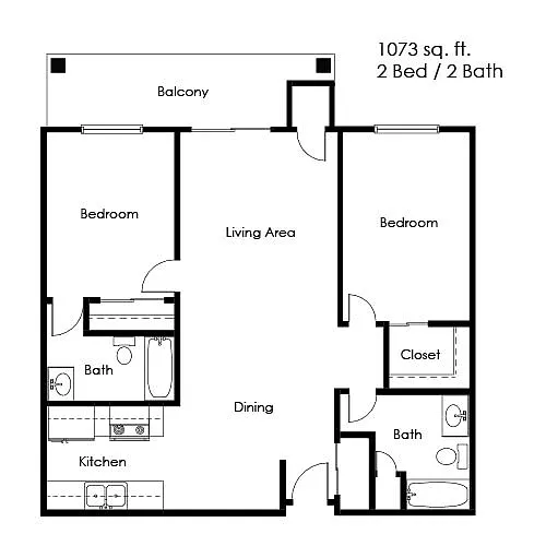 Floor plan 2 Bed 2 Bath | 1073 sqft