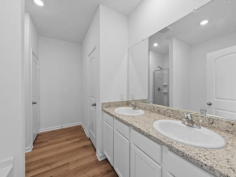 Dual sink vanity in the master bathroom.