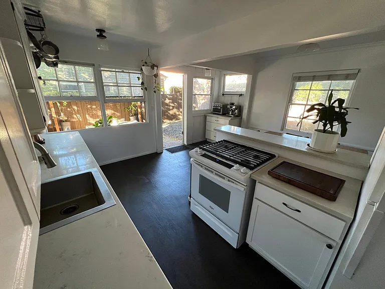 Kitchen with patio view