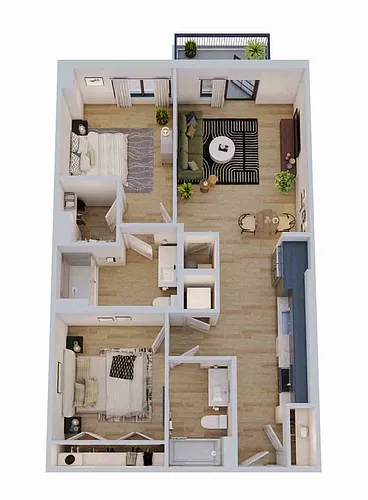 Floor plan 1 Bed/2 Bath with Den-B1