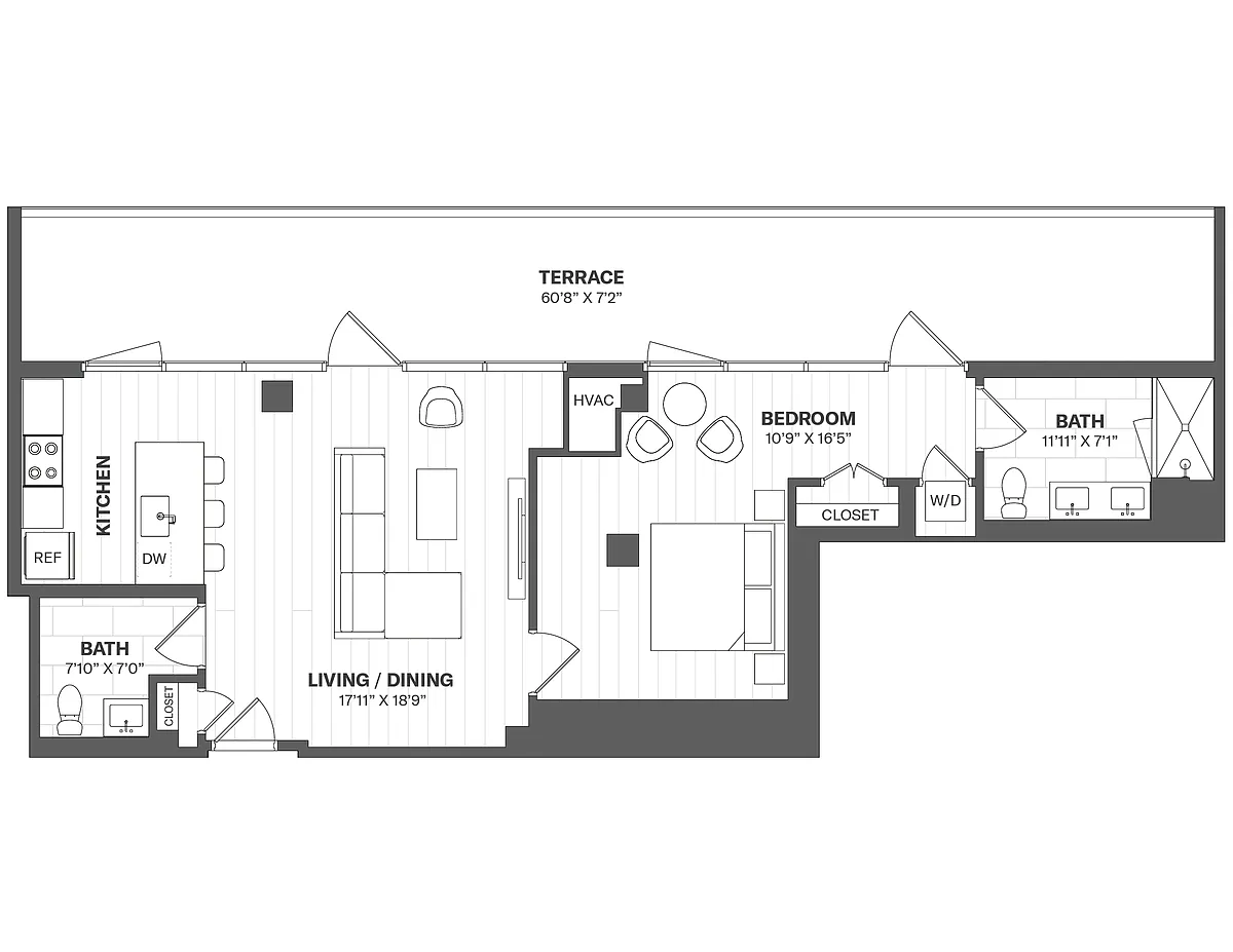 Floor plan 1 Bed/1.5 Bath-PH03