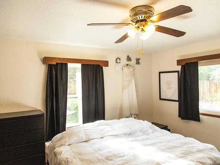 Master bedroom with attached bathroom