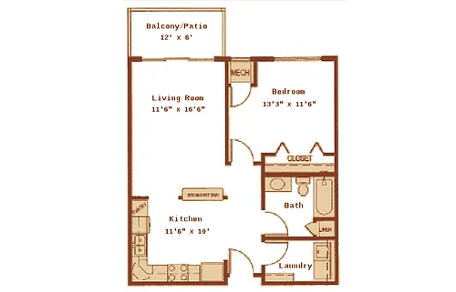 Floor plan Cedar - One Bedroom