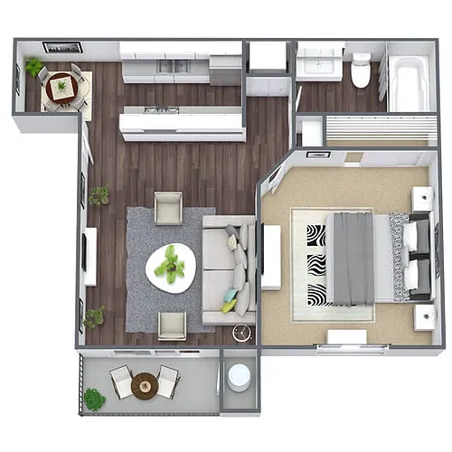 Floor plan A1: 1 Bed 1 Bath