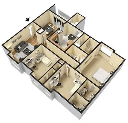 Floor plan Cloisters 3 Bedroom 2 Bathroom