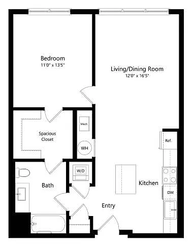 Floor plan A2.1 | 1 Bed | 1 Bath