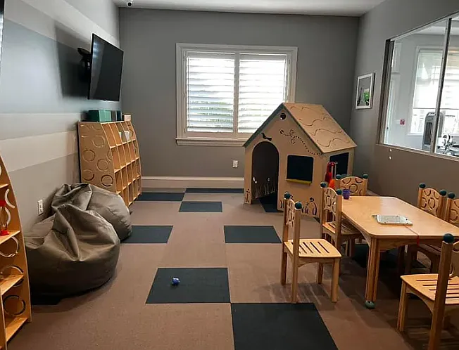 Kids play room visible while in the gym