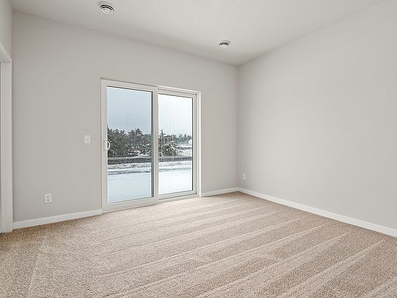 The master bedroom is spacious and has access to the back yard.