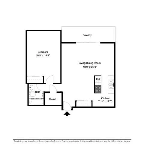 Floor plan 1 Bed 1 Bath Flat