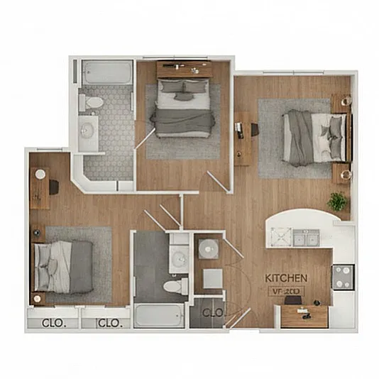 Floor plan 2BR/2BA - B2