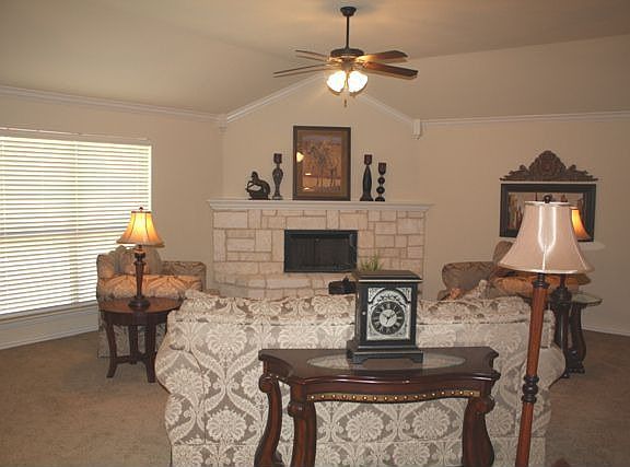 STONE FIREPLACE IN LIVING