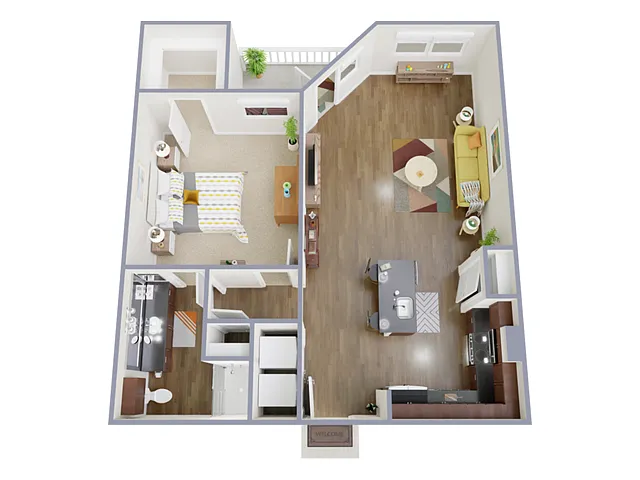 Floor plan 1 Bed, 1 Bath B (80% Income Restricted)