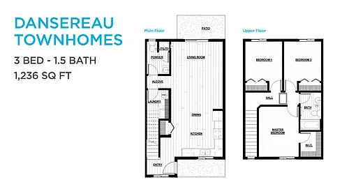 Floor plan Three Bedroom 1.5 Bath Townhome