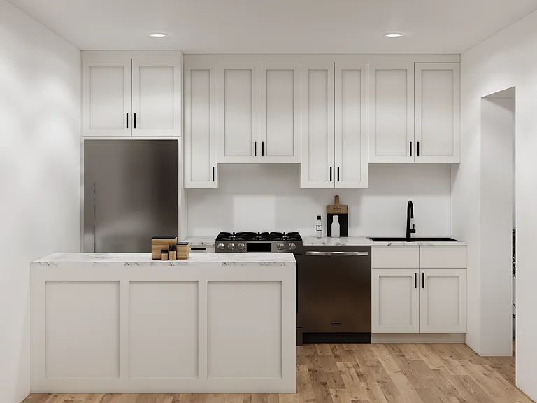 Rendering of f 1-2 bedroom kitchen (finishes not the same)