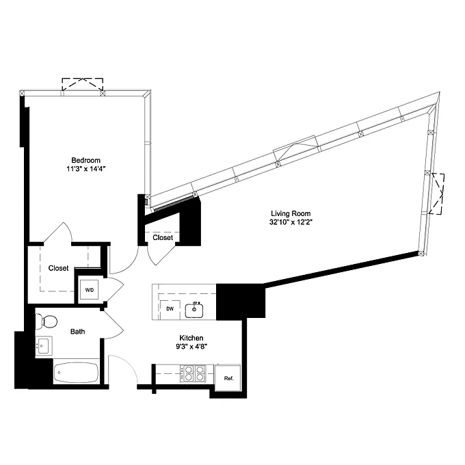 Floor plan One Bedroom H 11-16