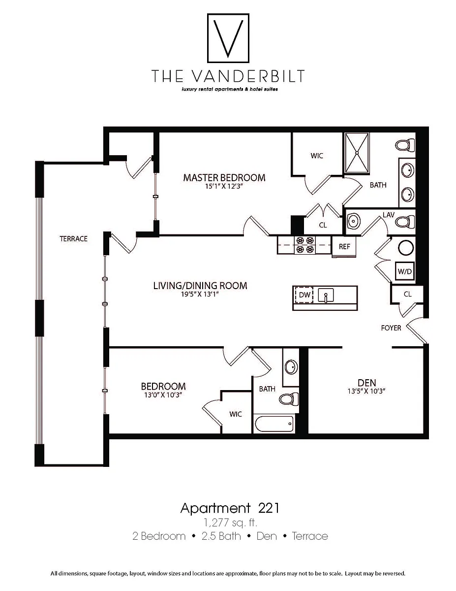 Floor plan 2 Bed - 2.5 Bath - Den - Terrace