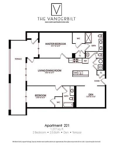 Floor plan 2 Bed - 2.5 Bath - Den - Terrace