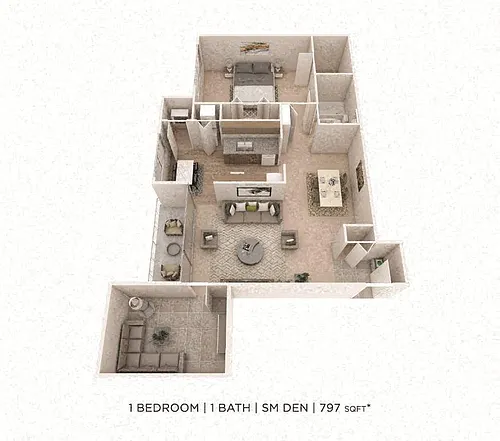 Floor plan One Bedroom w/ Den - 797 sqft