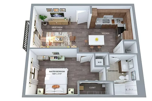 Floor plan 1 Bedroom | 120%