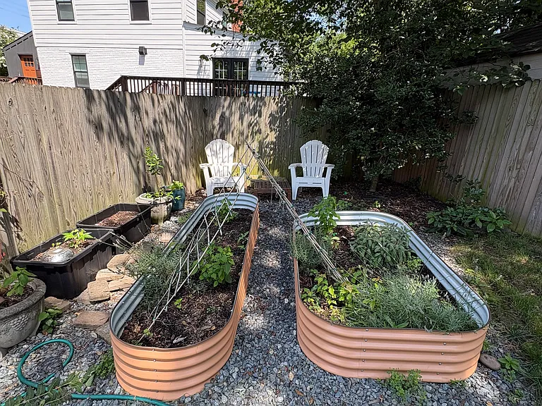 Vegetable garden and charming outdoor seating area