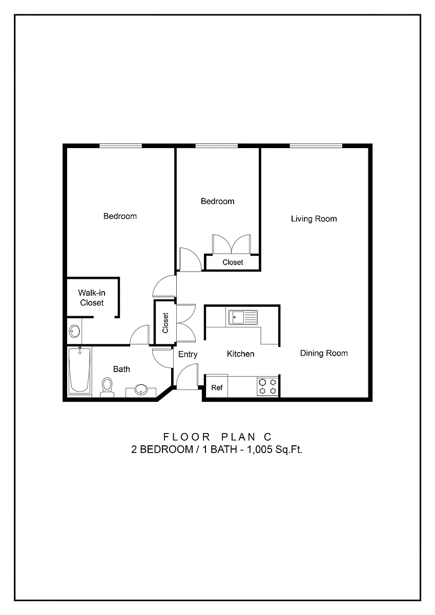 Floor plan Two Bedroom One Bathroom