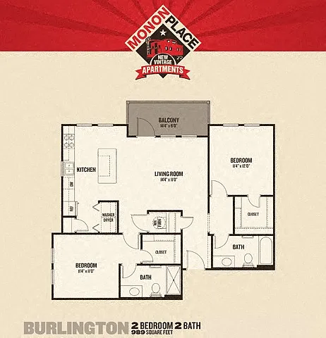 Floor plan Monon Place II - 2 Bedrooms