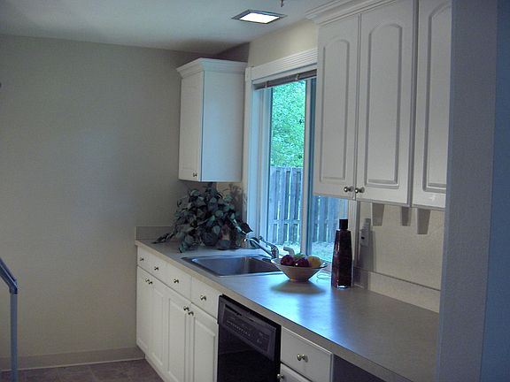 Kitchen with view of backyard